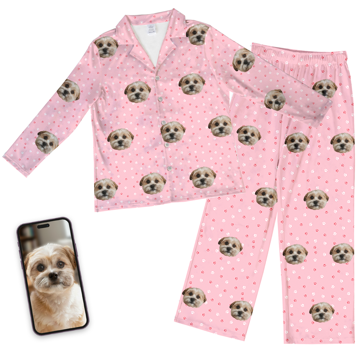 Kids Custom Pet Face Pajamas - Light Pink Paws