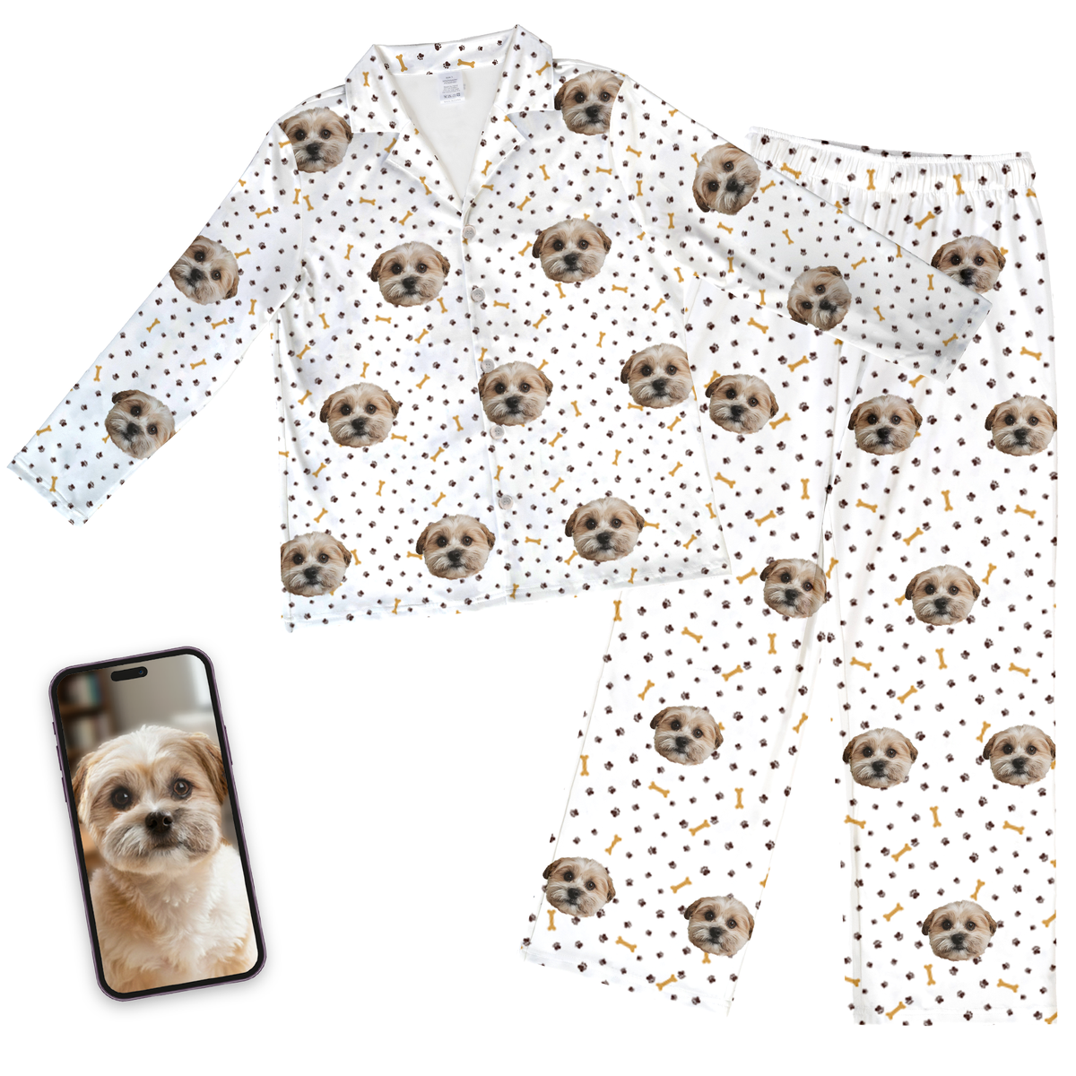 Adult Custom Pet Face Pajamas - Paws and Bones