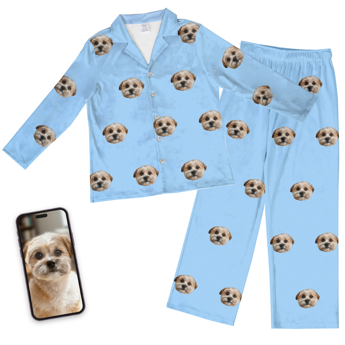 Kids Custom Pet Face Pajamas - Sky Blue