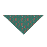 The Custom Pet Bandana is a triangular dark green accessory featuring a repeating pattern of small red berry branches and white dots. Its plain white background is ideal for personalization or matching your Cuddle Clone.