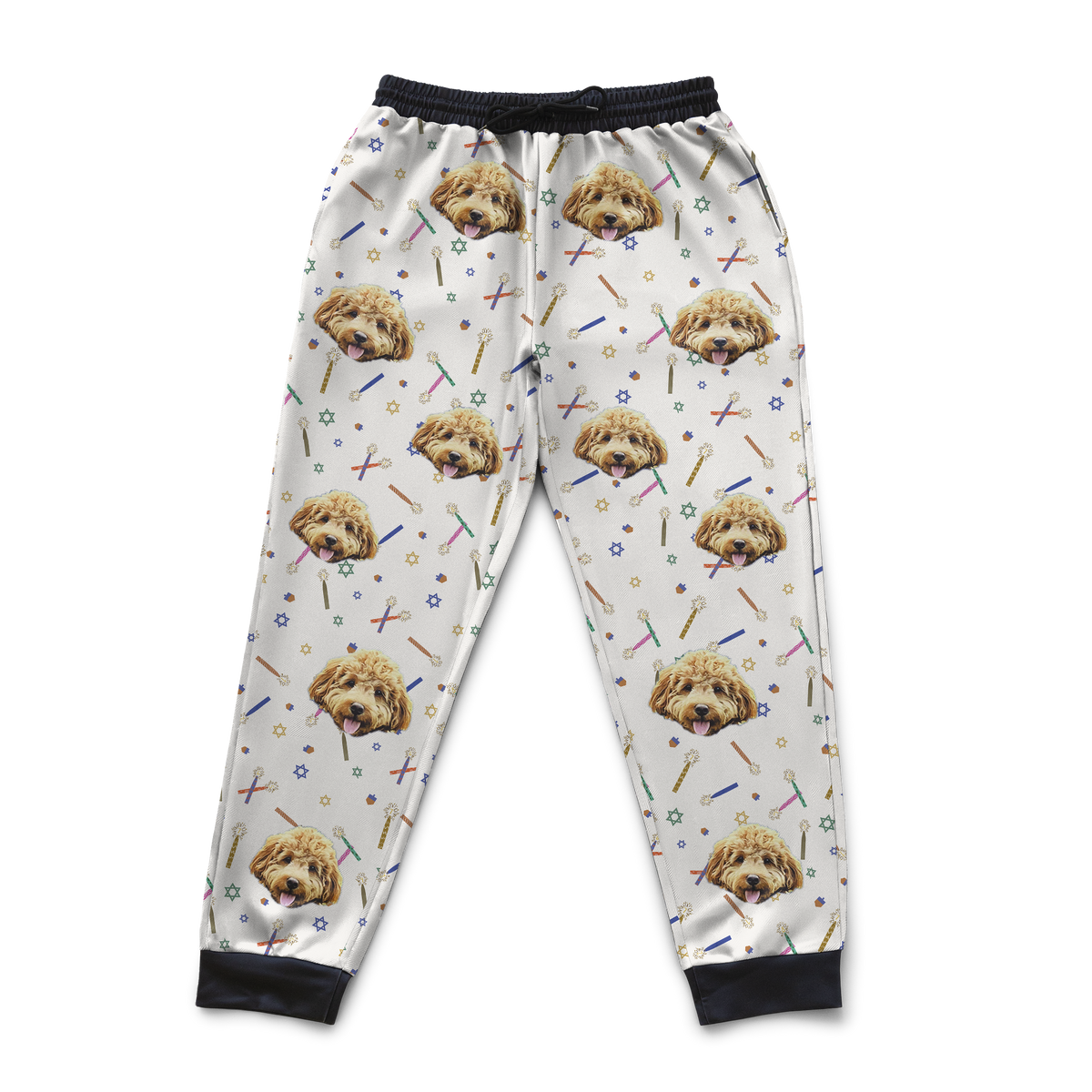 Sweatpants with a dog pattern on a white background