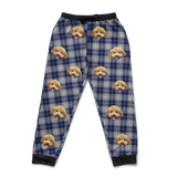 Navy and Gray plaid sweatpants with dog face pattern on a white background[Navy&GrayPlaid]