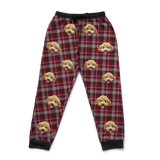 Red and Gray plaid sweatpants with dog face pattern on a white background[Red&GrayPlaid]