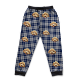 Silver and Gray plaid sweatpants with dog face pattern on a white background[Silver&NavyPlaid]
