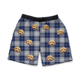 Navy & Gray Plaid shorts with dog pattern on a white background