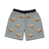 Gray shorts with dog pattern on a white background