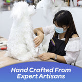 Person creating plush with text "Hand Crafter From Expert Artisans"