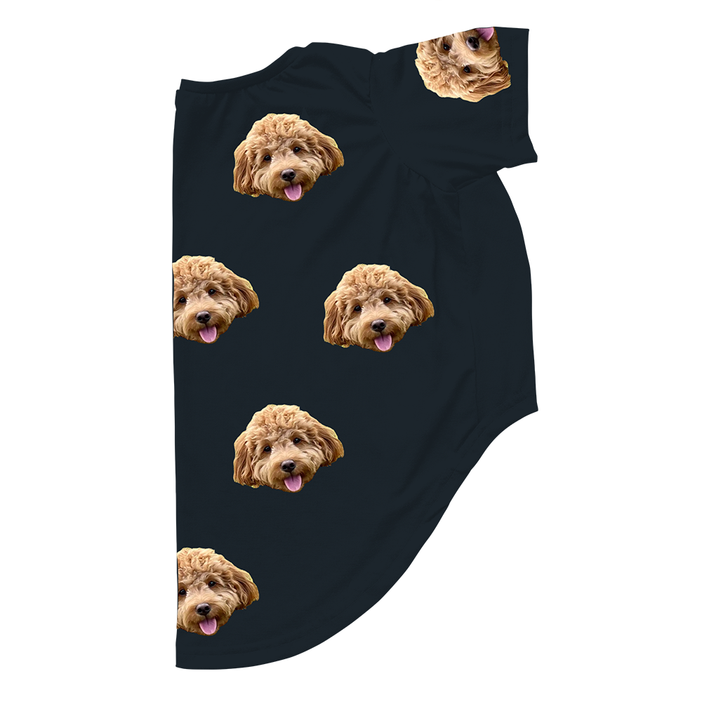 Black dog pajama with repeating pet faces on them[Black]