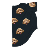 Black dog pajama with repeating pet faces on them
