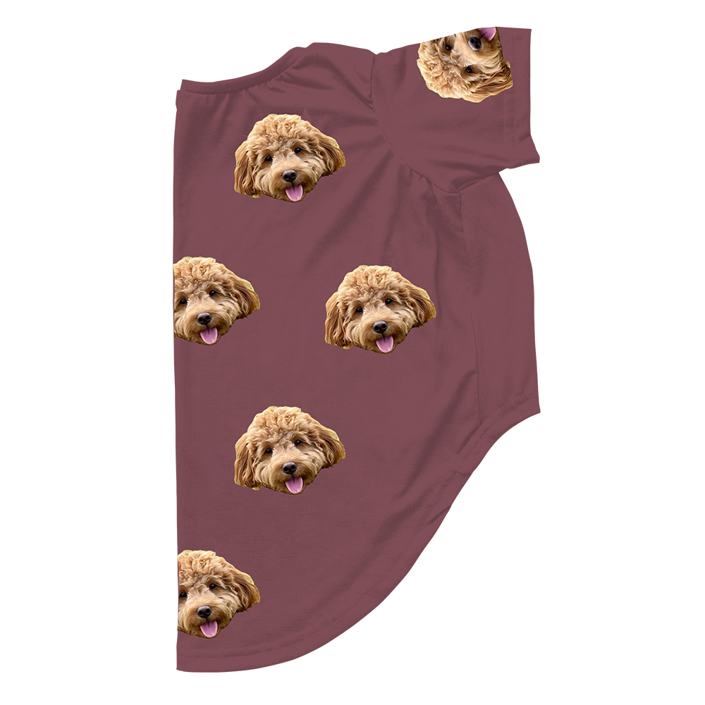 Maroon dog pajama with repeating pet faces on them[Maroon]