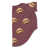 Maroon dog pajama with repeating pet faces on them[Maroon]