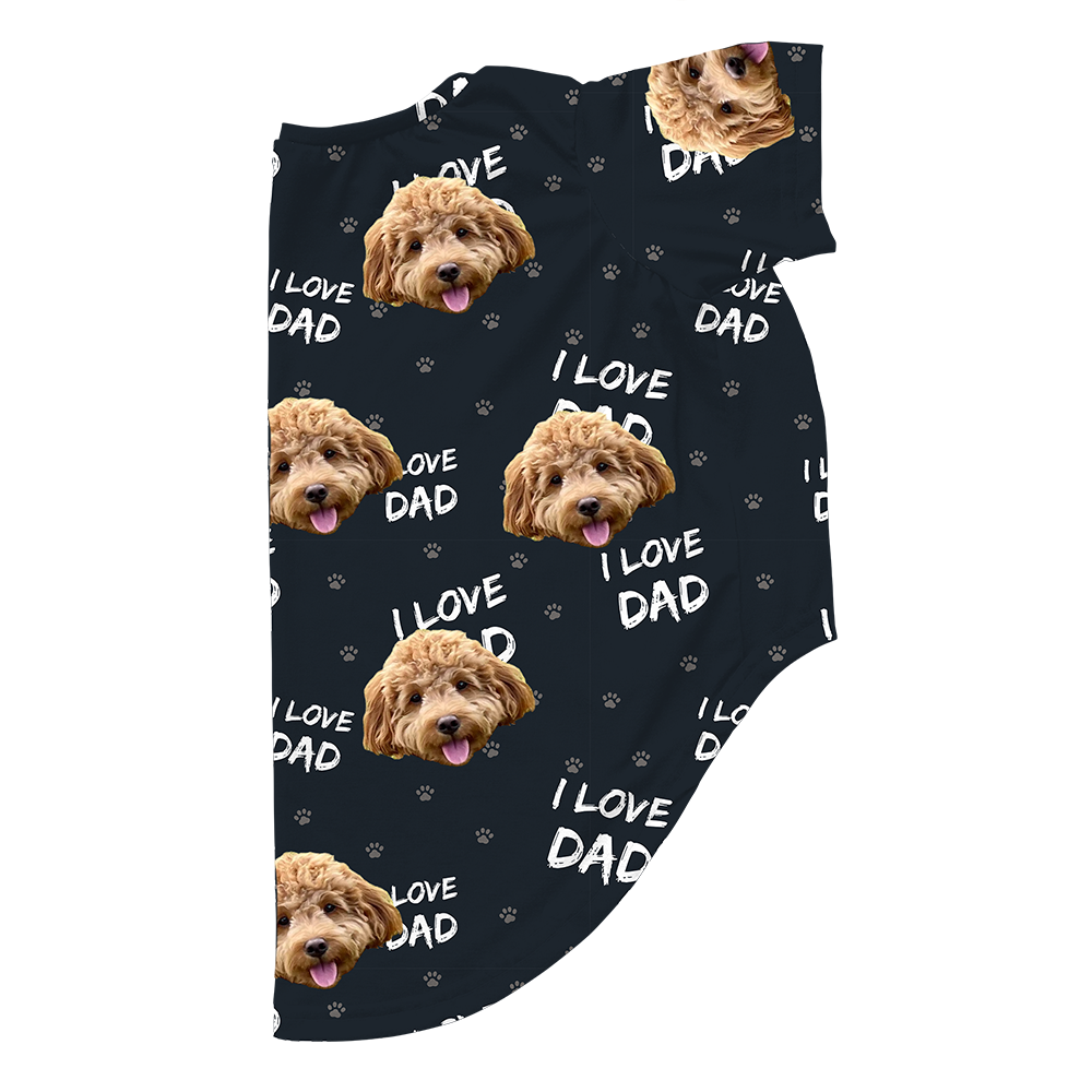 I Love Dad print dog pajama with repeating pet faces on them[ILoveDad]