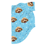 Light blue dog pajama with repeating pet faces on them[LightBluePaws]