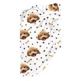 Paws and bones dog pajama with repeating pet faces on them