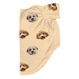 Yellow dog pajama with repeating pet faces on them[ButterYellow2Pets]