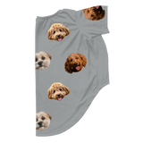Gray dog pajama with repeating pet faces on them[SlateGray3Pets]