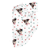 These are dog pajamas in a Christmas Paws print with repeating pet faces on them[ChristmasPawsDogPajamas]