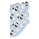 These are dog pajamas in a Snowy Gingham print with repeating pet faces on them[SnowyGinghamDogPajamas]