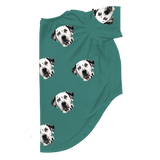 These are dog pajamas in a Solid Green print with repeating pet faces on them[SolidGreenDogPajamas]