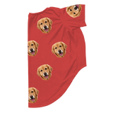 These are dog pajamas in a Solid Red print with repeating pet faces on them[SolidRedDogPajamas]