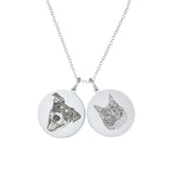 Silver necklace with cicular pendantsa and pet's faces.