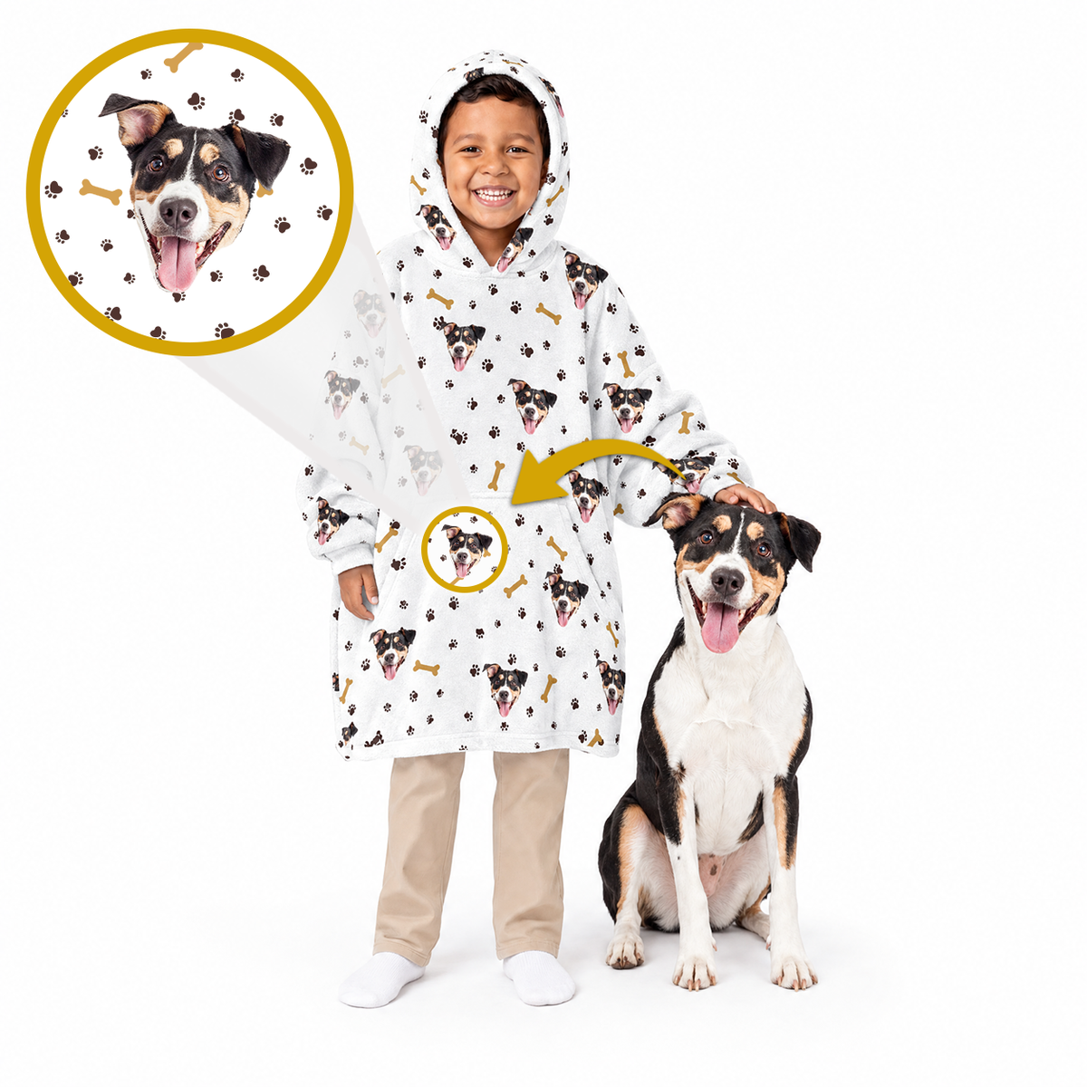 Kids Custom Pet Face Fleece Blanket Hoodie