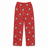 These are fleece pajama pants in a Red Paws print with repeating pet faces on them[RedPawsFleecePajamaPants]