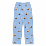 These are fleece pajama pants in a Snowflakes print with repeating pet faces on them[SnowflakesFleecePajamaPants]