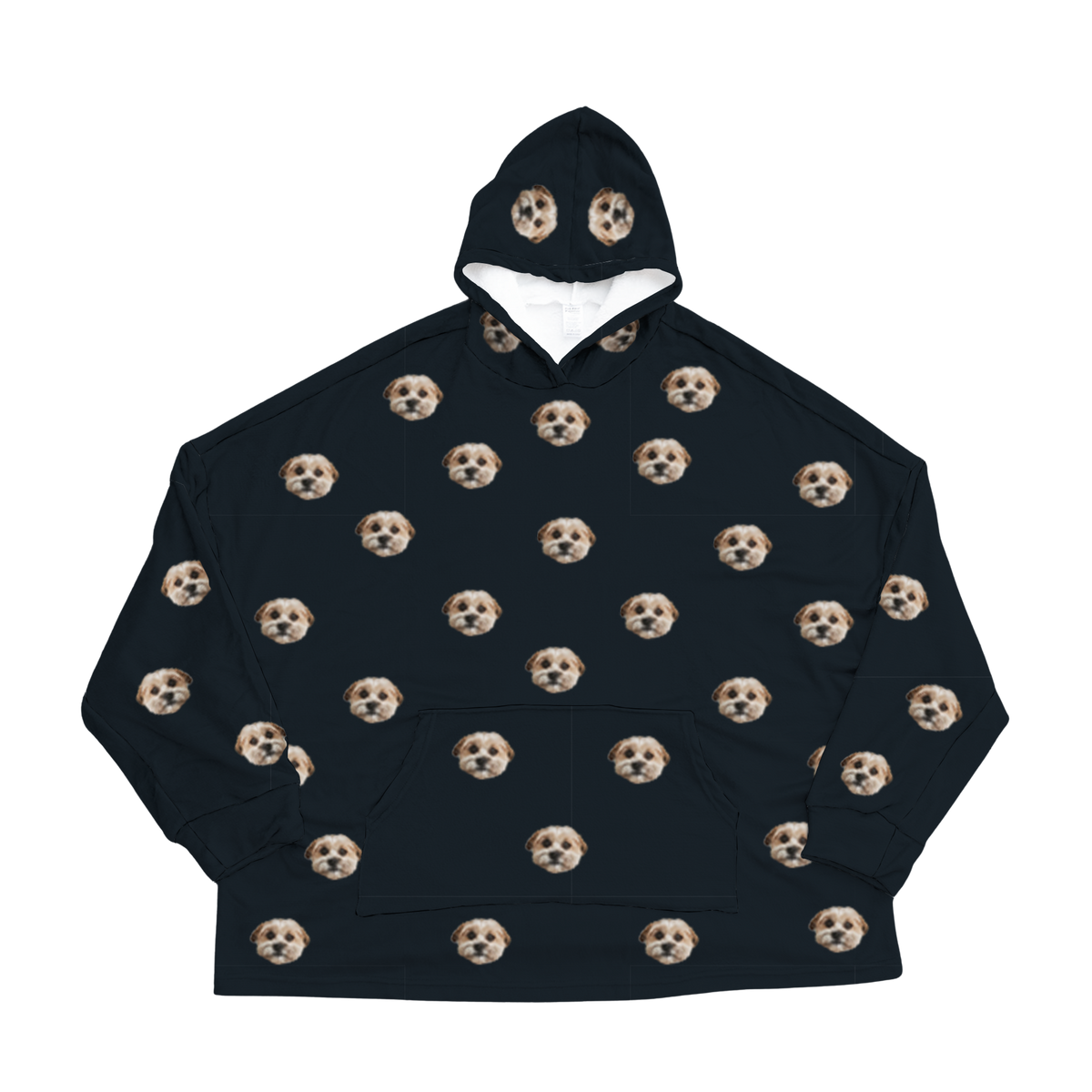 Black hoodie with dog paws pattern on a white background