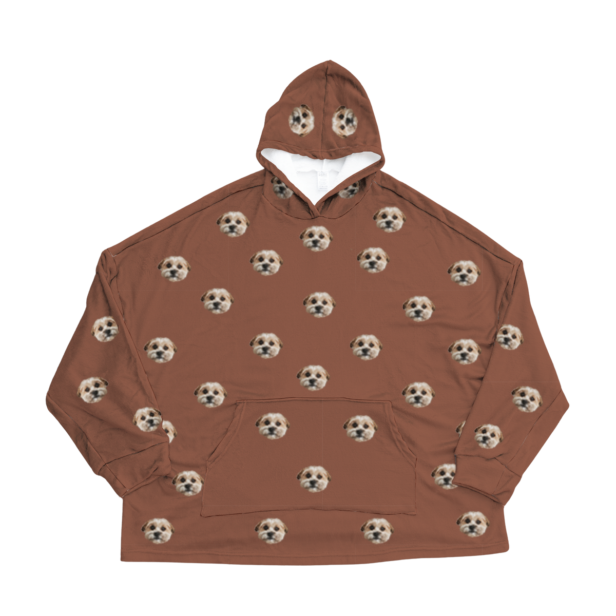 Brown hoodie with dog paws pattern on a white background