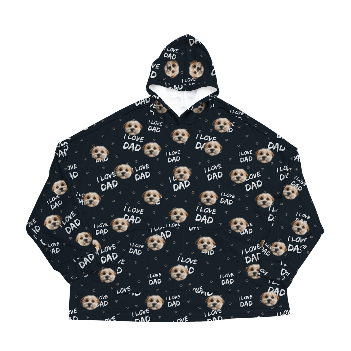 Black hoodie with dog paws pattern on a white background