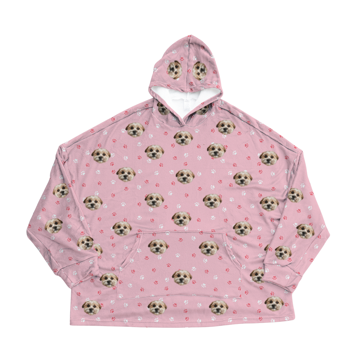 Pink hoodie with dog paws pattern on a white background[LightPinkPaws]