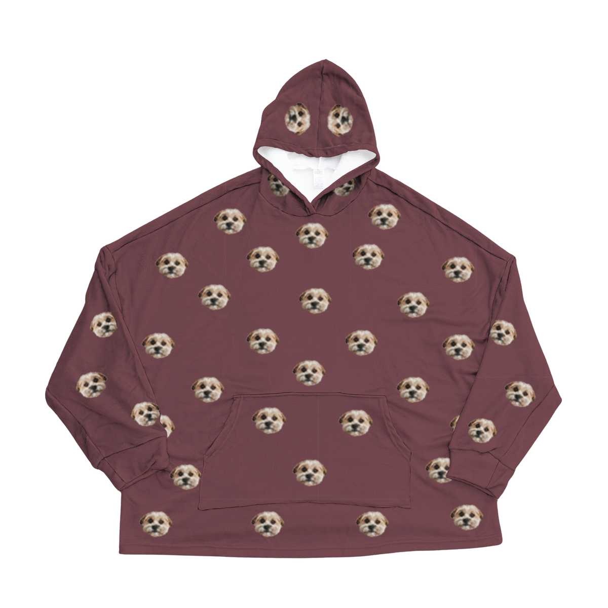 Maroon hoodie with dog pattern on a white background[Maroon]
