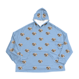 Sky blue hoodie with dog paws pattern on a white background