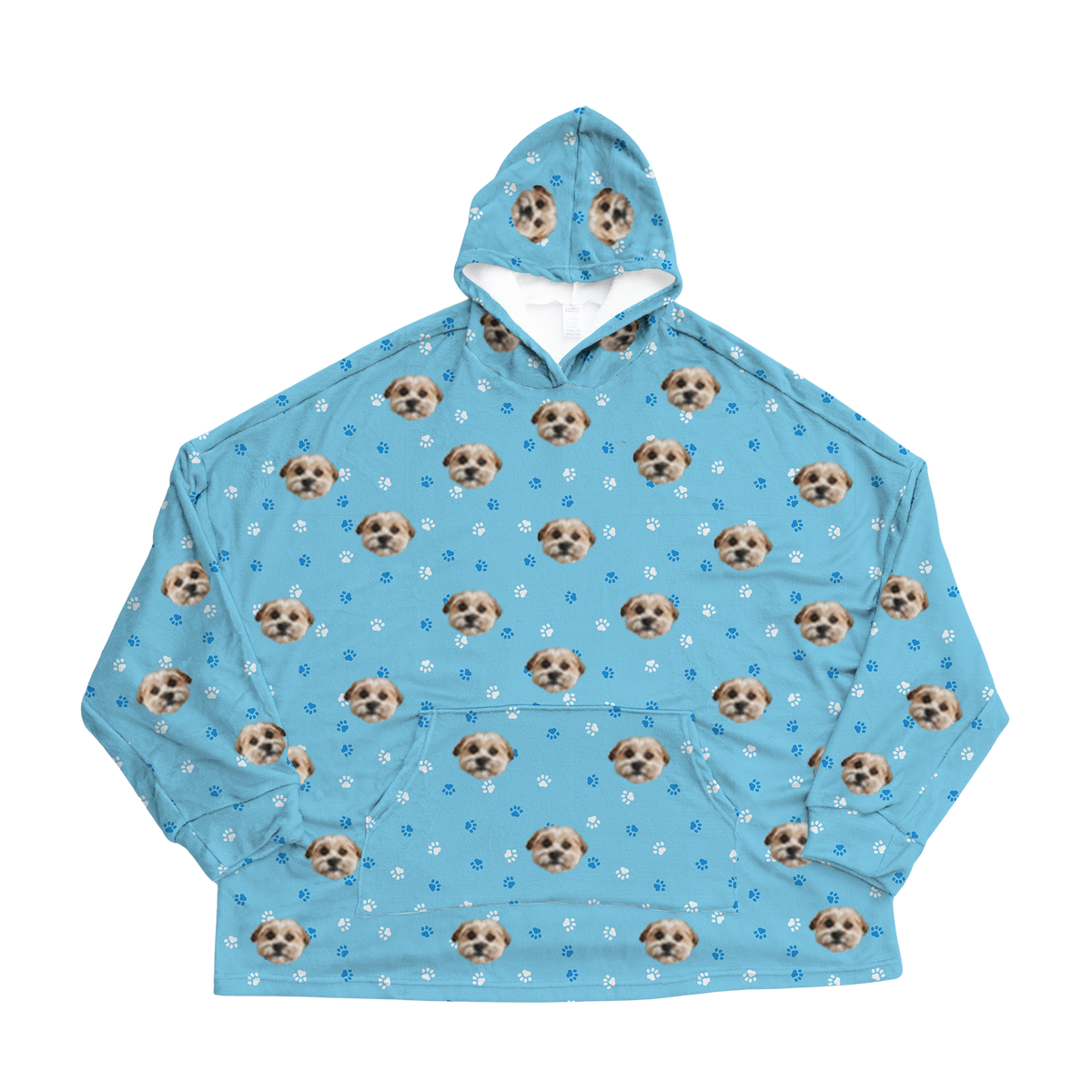 Light blue hoodie with dog paws pattern on a white background[LightBluePaws]