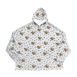White hoodie with dog paws pattern on a white background