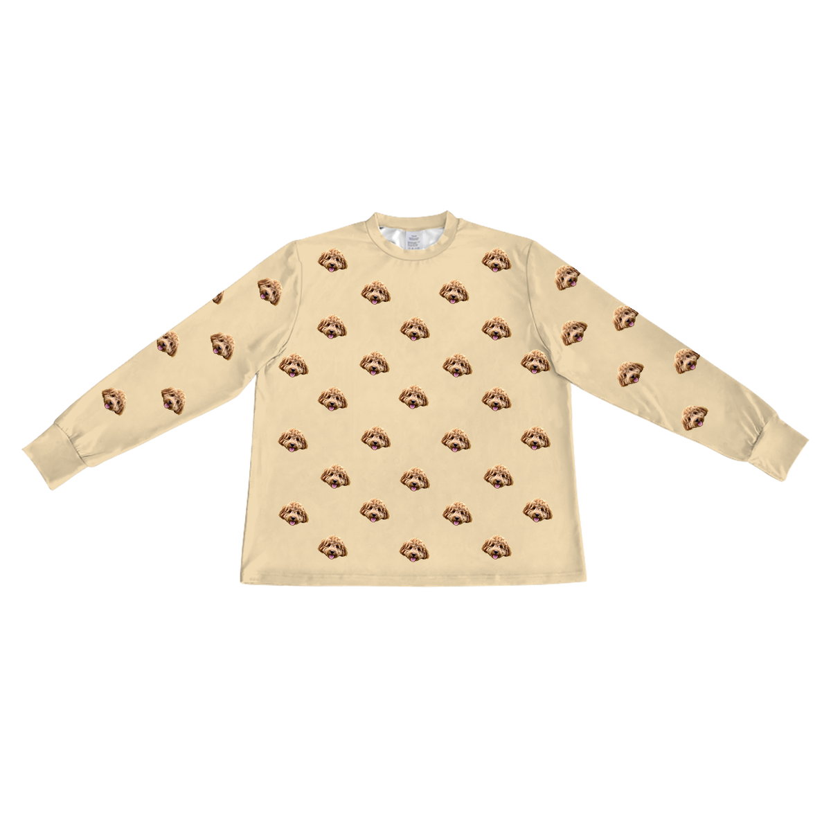 These are pajama long sleeve shirt in a yellow color with repeating pet faces on them[LongSleevePajamaShirt]