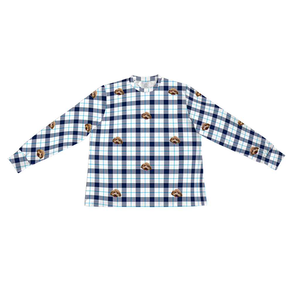 BluePlaidLongSleevePajamaShirt1Pet