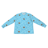 These are pajama long sleeve shirt in a light blue color with repeating pet faces on them[LongSleevePajamaShirt]