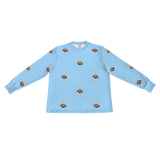 These are pajama long sleeve shirt in a blue color with repeating pet faces on them[LongSleevePajamaShirt]