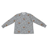 These are pajama long sleeve shirt in a gray color with repeating pet faces on them[SlateGrayPawsLongSleevePajamaShirt]