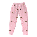 These are jogger pajama pants in a light pink color with repeating pet faces on them[JoggerPajamaPants]