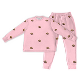 This is a jogger pajama set contains a long sleeve shirt with buttons and a long pajama[PinkDreamPajamaSet(Shirt&Joggers)]