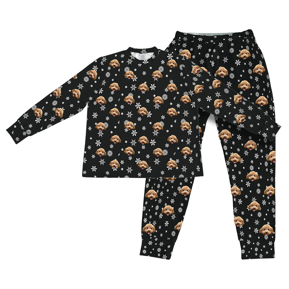 BlackandWhiteSnowflakesPajamaSet(Shirt&amp;Joggers)