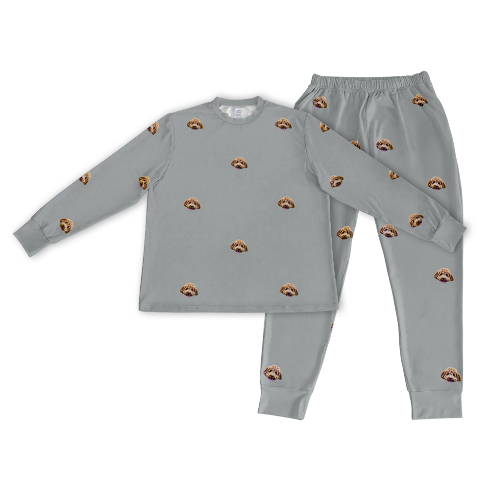This is a jogger pajama set contains a long sleeve shirt with buttons and a long pajama[SlateGrayPajamaSet(Shirt&Joggers)]