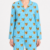 Light blue paws pajama set with corgi pattern on a white background