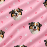 Close-up of the Light Pink Paws print showing custom pet faces and paw prints on a light pink fabric