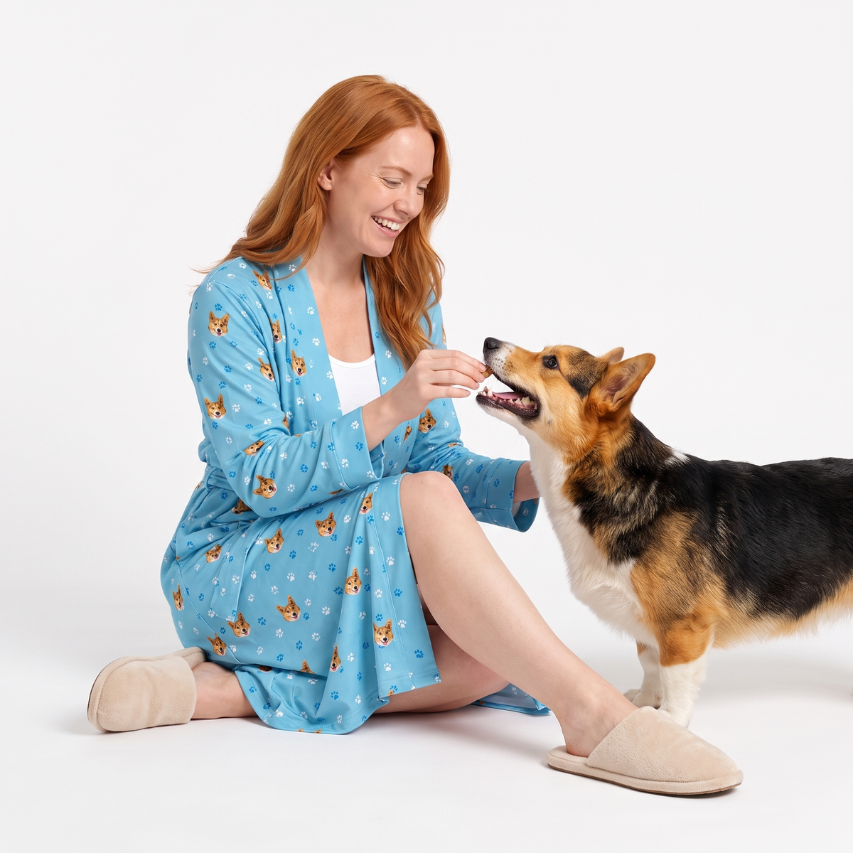 Adult Custom Pet Face Robes - Light Blue Paws