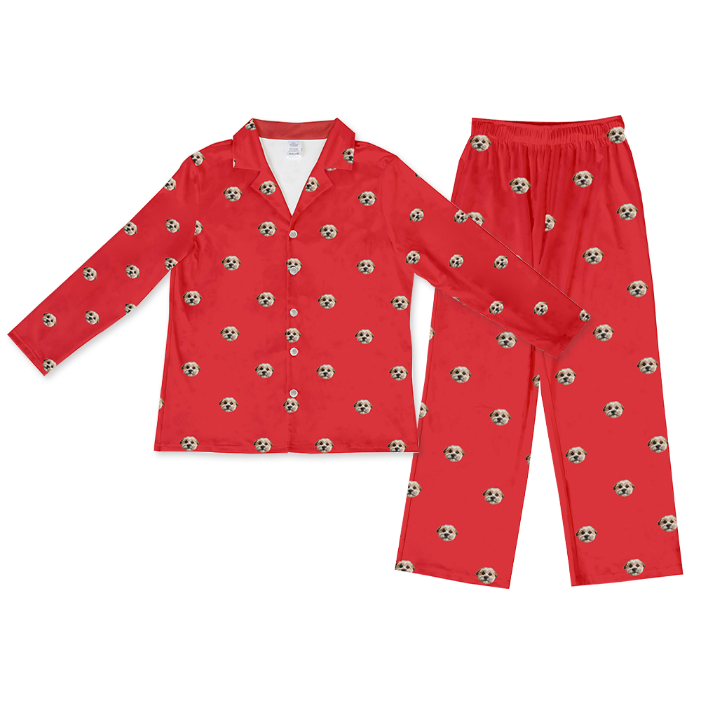 This is a pajama set contains a long sleeve shirt with buttons and a long pajama[SolidRedLongSleevePajamaShirt&PantsSet($93.00)]
