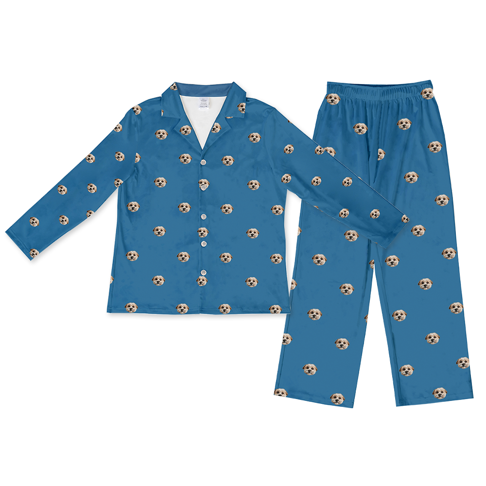 SolidBlueLongSleevePajamaShirt&PantsSet